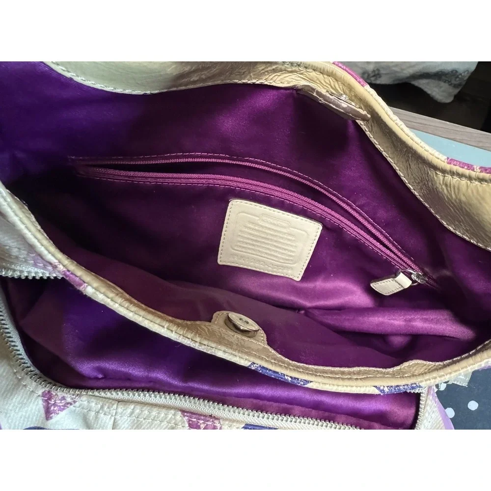 Coach Rare Hobo Bag Madison Signature Distressed Op Art Maggie Pink Purp #22289